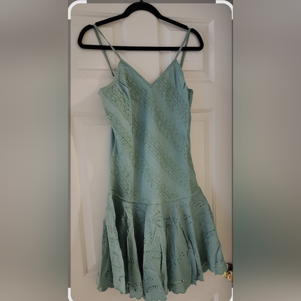 Green Ruffled Tiered Mini Dress Sleeveless V-Neck
